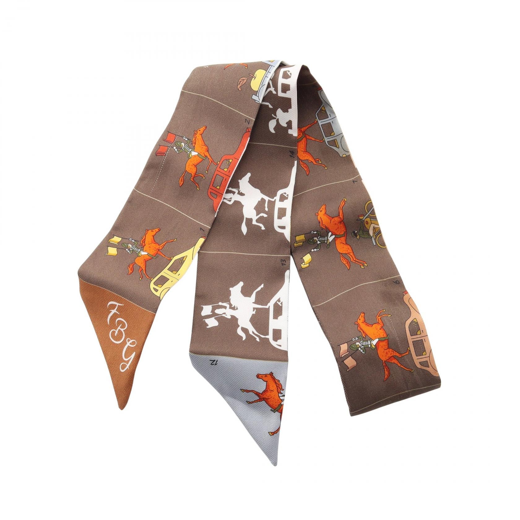 エルメス HERMES ツイリー HERMES PARADE リボン スカーフ 衣料品 シルク シルク レディース ブラウン系 / マルチカラー 【中古】