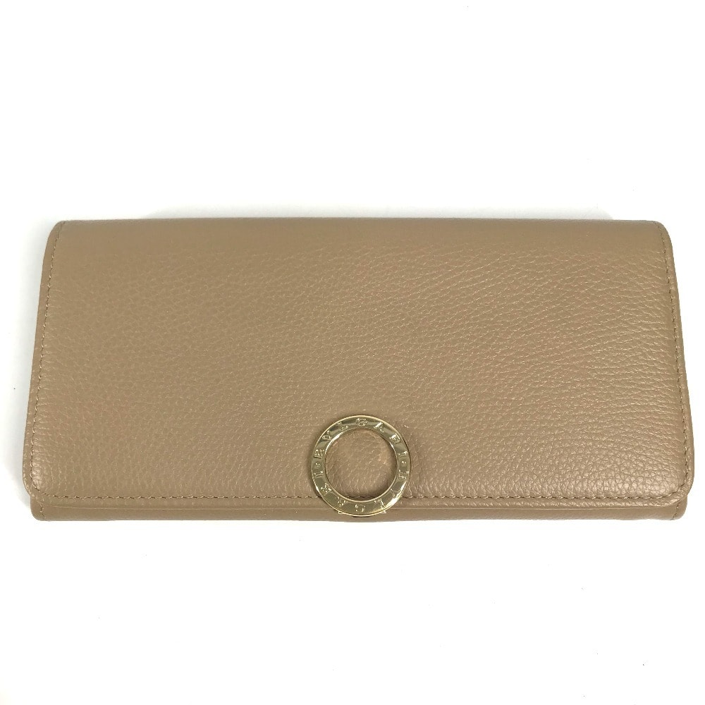 ブルガリ BVLGARI ロゴクリップ ロングウォレット フラップ 長財布 レザー ベージュ 美品