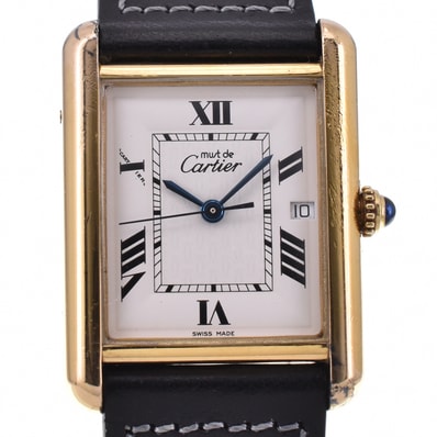 値下 カルティエ CARTIER W1013754 マストタンク SV925(GP)/レザー クォーツ メンズ 良品 P#145205