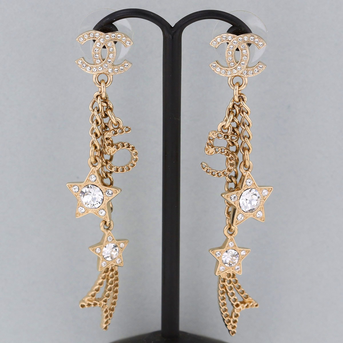 CHANEL シャネル ココマークラインストーン スターチェーン ピアス ピアス メタル ゴールド  レディース【中古】