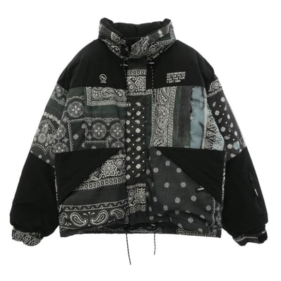 NEIGHBORHOOD ネイバーフッド 21AW 212TSNH-JKM11 BANDANA CHOPPED DOWN E-JKT 総柄 バンダナ チョップド ロゴ刺繍 アウター ダウンジャケット ブラック系 XL【中古】