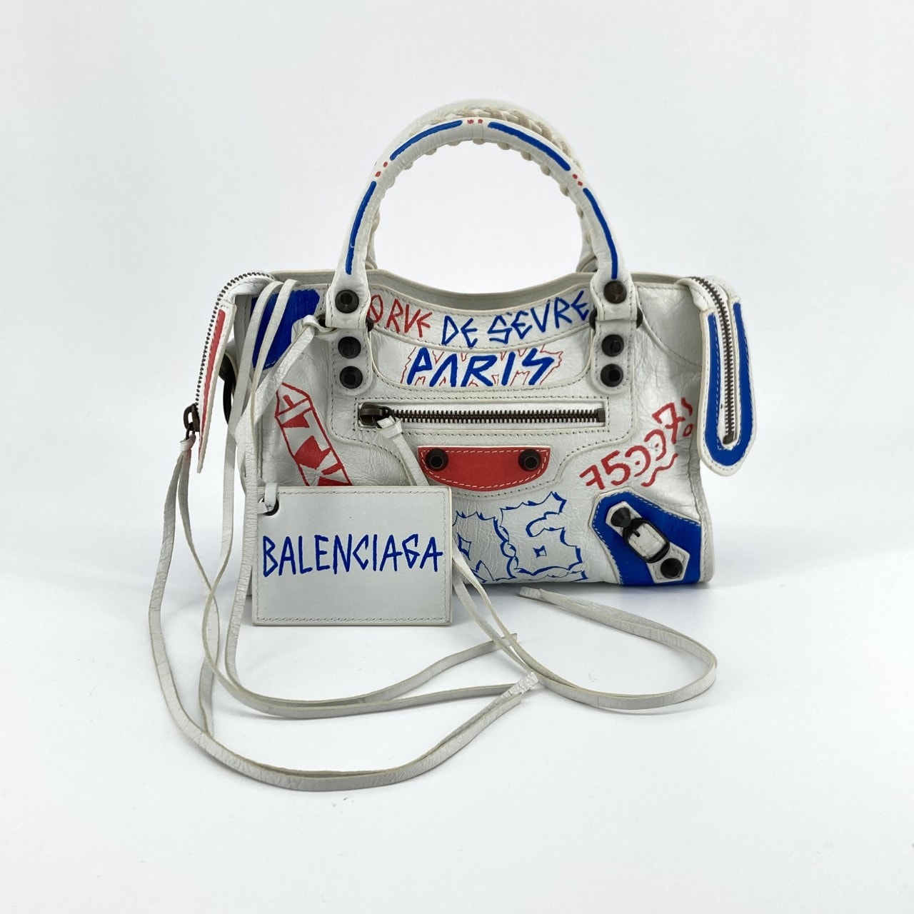 BALENCIAGA(バレンシアガ) クラシック ミニ シティ 2WAY 300295 ミニボストンバッグ ホワイト × マルチカラー