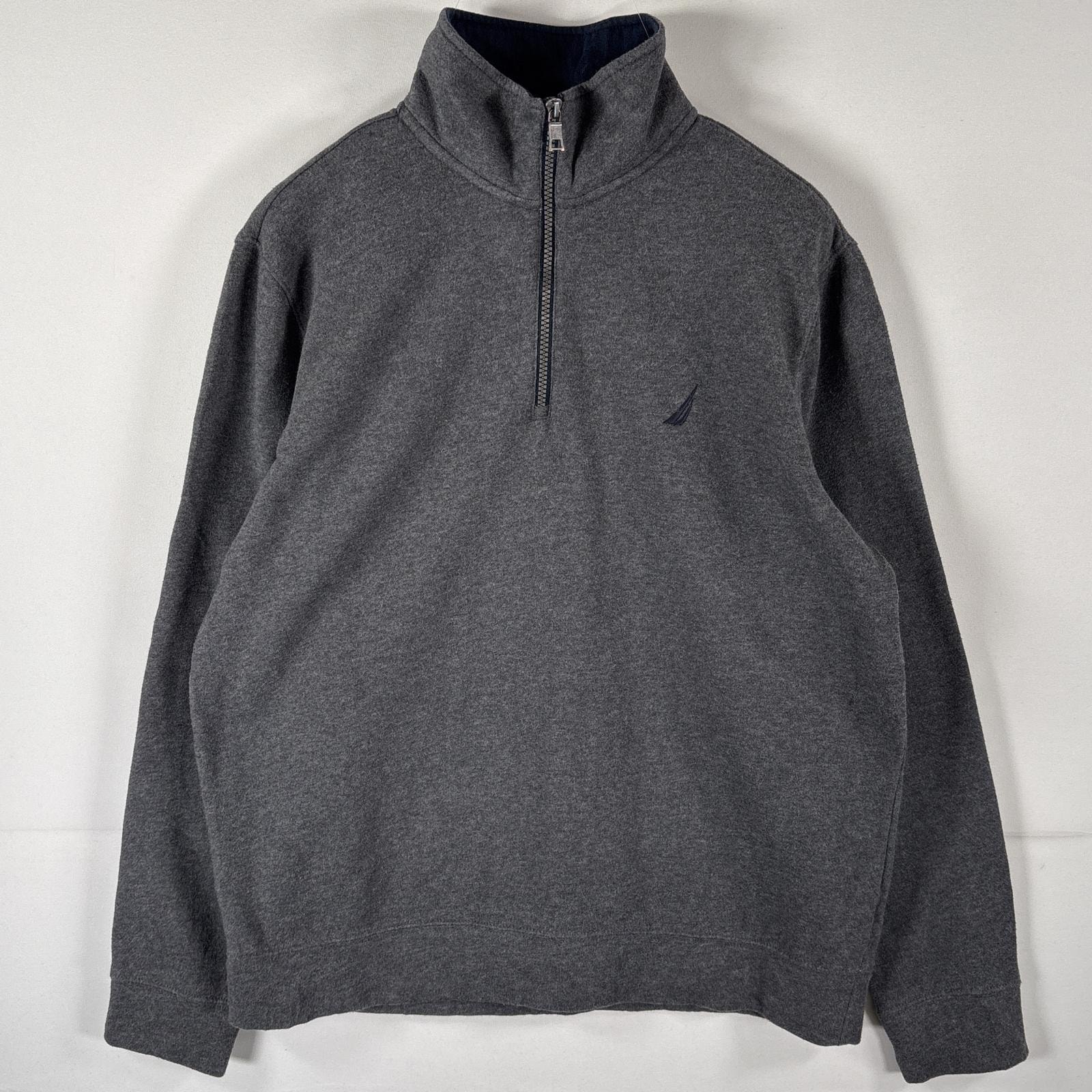 古着 ノーティカ NAUTICA スウェット ハーフジップ トレーナー ワンポイントロゴ刺繍 プルオーバー M ダークグレー メンズ
