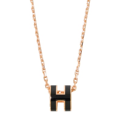 HERMES エルメス ネックレス ミニ ポップアッシュ ペンダント 黒 (ブラック) ローズゴールドプレーテッド/ラッカー 新品