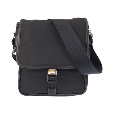 PRADA プラダ テスート 三角ロゴプレート ブラック 黒 シルバー金具 ナイロン ショルダーバッグ ポシェット 506353 【中古】