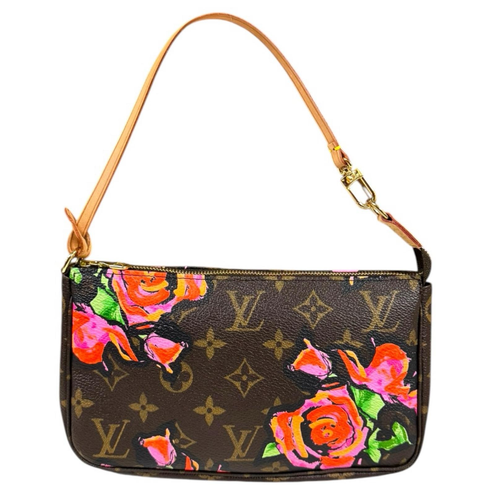 ルイヴィトン ポシェットアクセソワール モノグラムローズ ハンドバッグ モノグラムキャンバス M48615 ブラウン レディース LOUIS VUITTON 中古