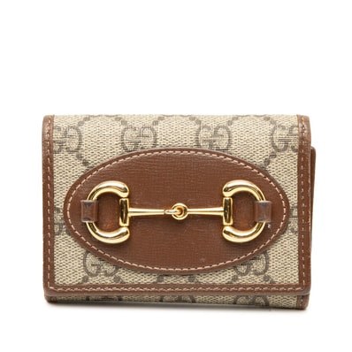 グッチ GGスプリーム ホースビット 三つ折り財布 644462 ベージュ ブラウン PVC レザー レディース GUCCI 【中古】