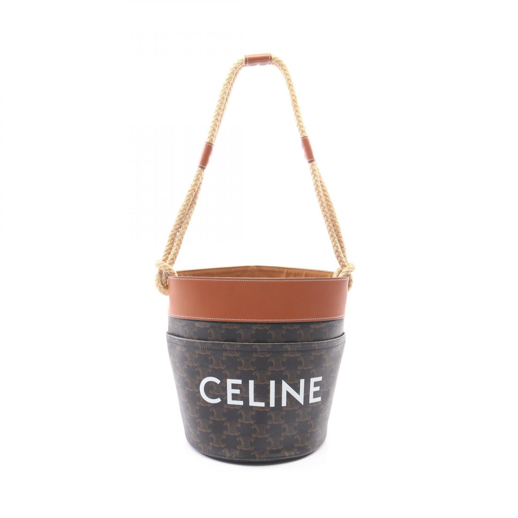 セリーヌ CELINE トリオンフ バケットバッグ ショルダーバッグ バッグ PVCコーティングキャンバス レザー レディース ブラック系 / ブラウン系 196272 【中古】