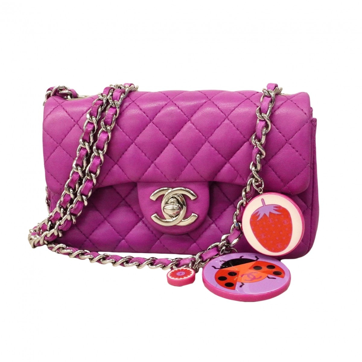 【6cd4936】シャネル ショルダーバッグ ミニマトラッセ チェーンショルダー ラムスキン パープル シルバー金具【中古】レディース