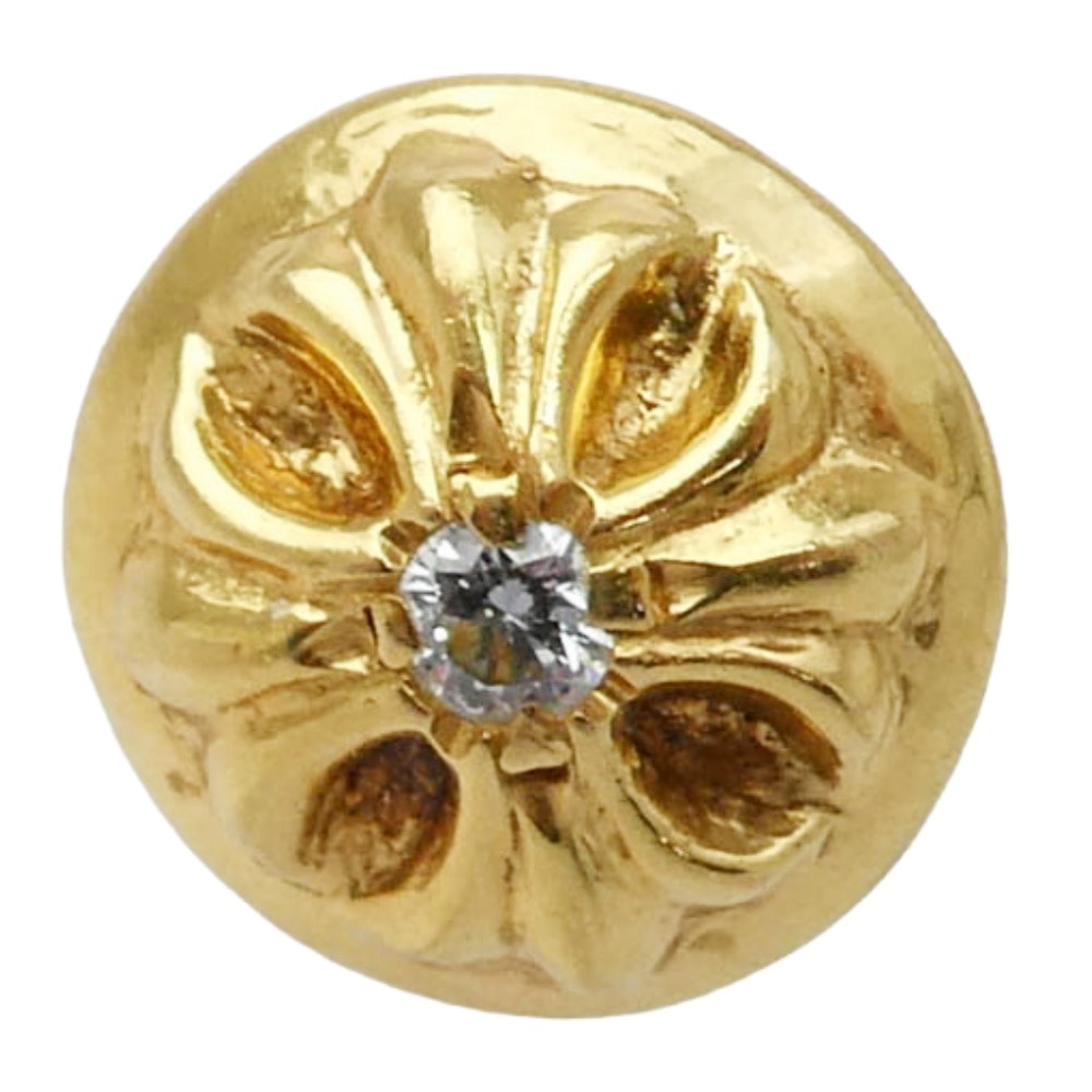 Chrome Hearts 22K 1Diamond Cross Ball Stud Earring "Yellow Gold/Clear"