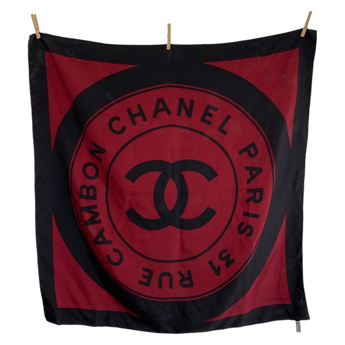 CHANEL シャネル ヴィンテージ 31 RUE CAMBON ココマーク ワインレッド ブラック シルク スカーフ 601230 【中古】