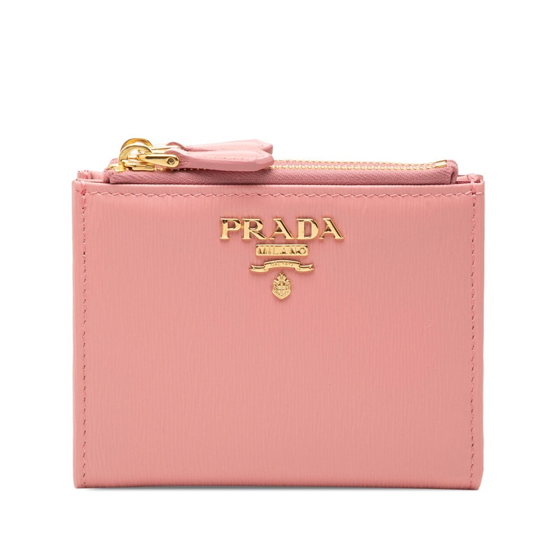 プラダ ロゴ 二つ折り財布 コンパクトウォレット 1ML024 ピンク レザー レディース PRADA 【中古】