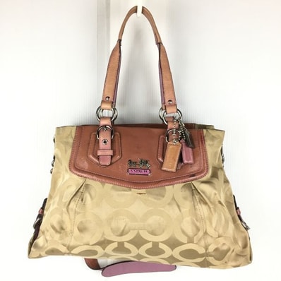 2way COACH/コーチ ショルダー/ハンドバッグ 茶/ブラウン シグネチャー /レディース 管NO.sB14-46