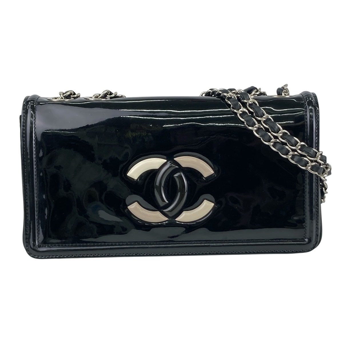 CHANEL シャネル リップスティック ココマーク 立体ロゴ チェーンショルダーバッグ ショルダーバッグ A66936 パテントレザー エナメル ブラック シルバー  レディース【中古】