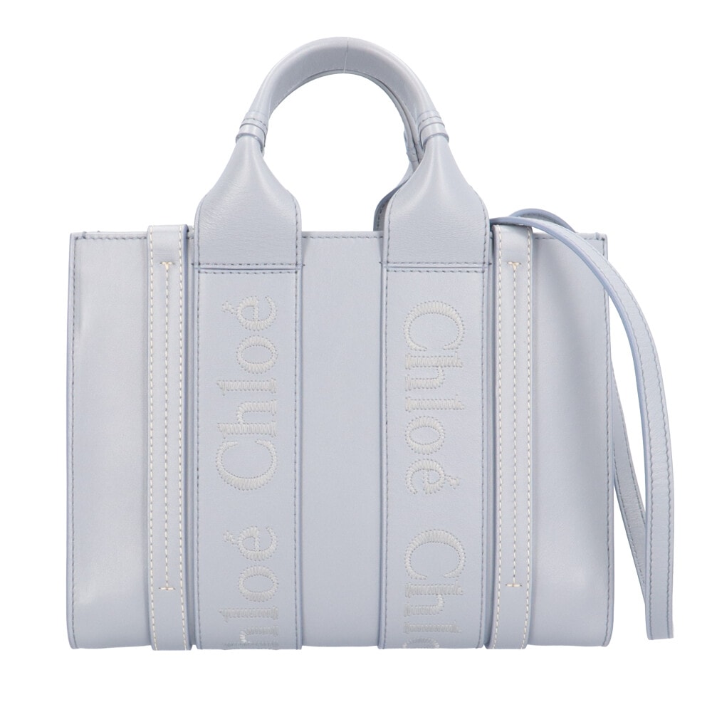 クロエ スモールトート WOODY ショルダーバッグ カーフ CHC23US397I6041A ブルー レディース Chloe 中古