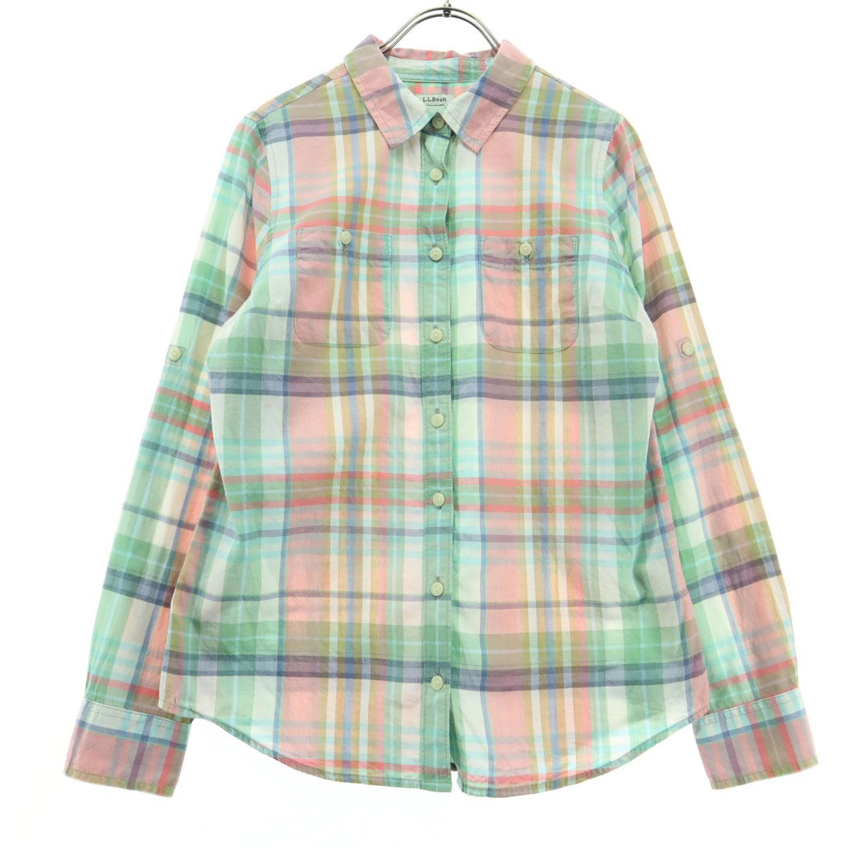 L.L.Bean エルエルビーン チェック柄 長袖 コットンシャツ M ピンク系 胸ポケット
