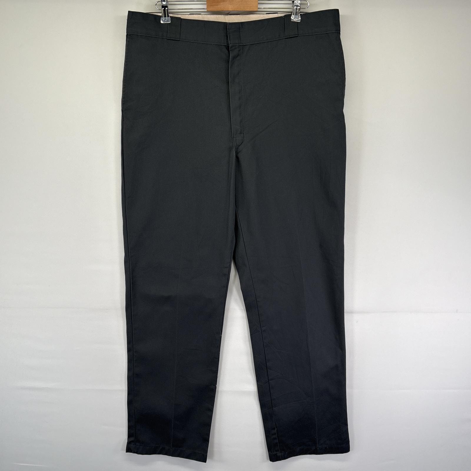 古着 ディッキーズ Dickies ワークパンツ 874 テーパード ワンポイントロゴ チノパン ジッパーフライ グレー メンズ