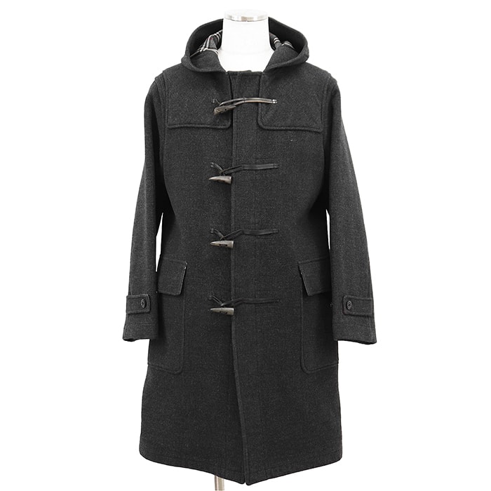 【SALE】BURBERRY BLACK LABEL バーバリーブラックレーベル ダッフルコート サイズ LL メンズ ロゴ ボタン フーデッド ノバチェックライニング ウール/ナイロン/コットン チャコールグレー 灰色 日本製 BMP90-901-07