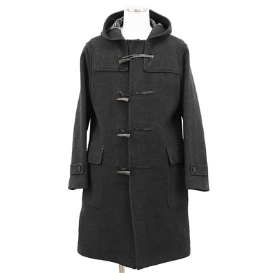 【SALE】BURBERRY BLACK LABEL バーバリーブラックレーベル ダッフルコート サイズ LL メンズ ロゴ ボタン フーデッド ノバチェックライニング ウール/ナイロン/コットン チャコールグレー 灰色 日本製 BMP90-901-07
