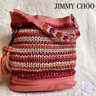 JIMMY CHOO ジミーチュウ 大容量 ストロー レザー トートバッグ