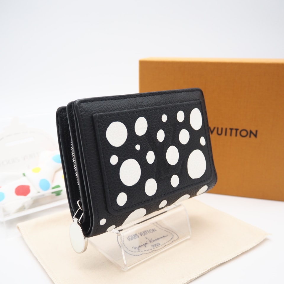 LOUIS VUITTON ルイ・ヴィトン アンプラント ドットペイント LV×YK ポルトフォイユ クレア M81907 二つ折り財布 ブラック・ホワイト レザー レディース