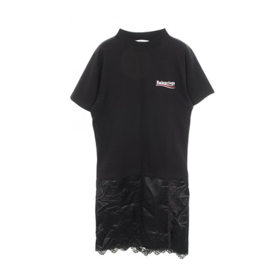 バレンシアガ BALENCIAGA ロゴ刺繍 ダメージ加工 切替 ワンピース 衣料品 トップス コットン ポリエステル レディース ブラック系 671398 【中古】
