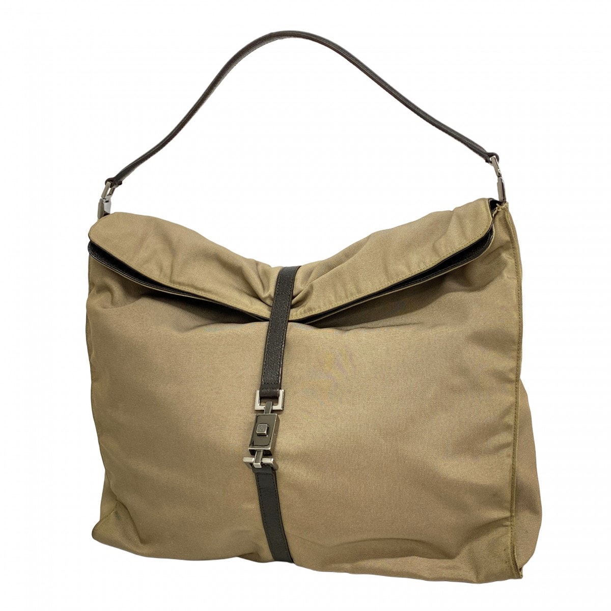 【6db1914-k】グッチ ショルダーバッグ ジャッキー 001 3348 ナイロン カーキ ブラウン シルバー金具【中古】レディース