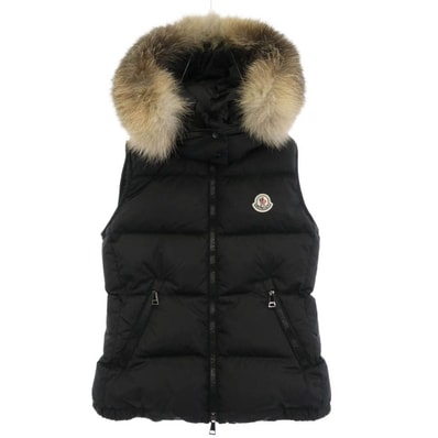 MONCLER モンクレール E20934831825 54155 GALLINULE ガリヌール ブルーフォックスファー フード付き ダウンベスト ブラック系 00【中古】