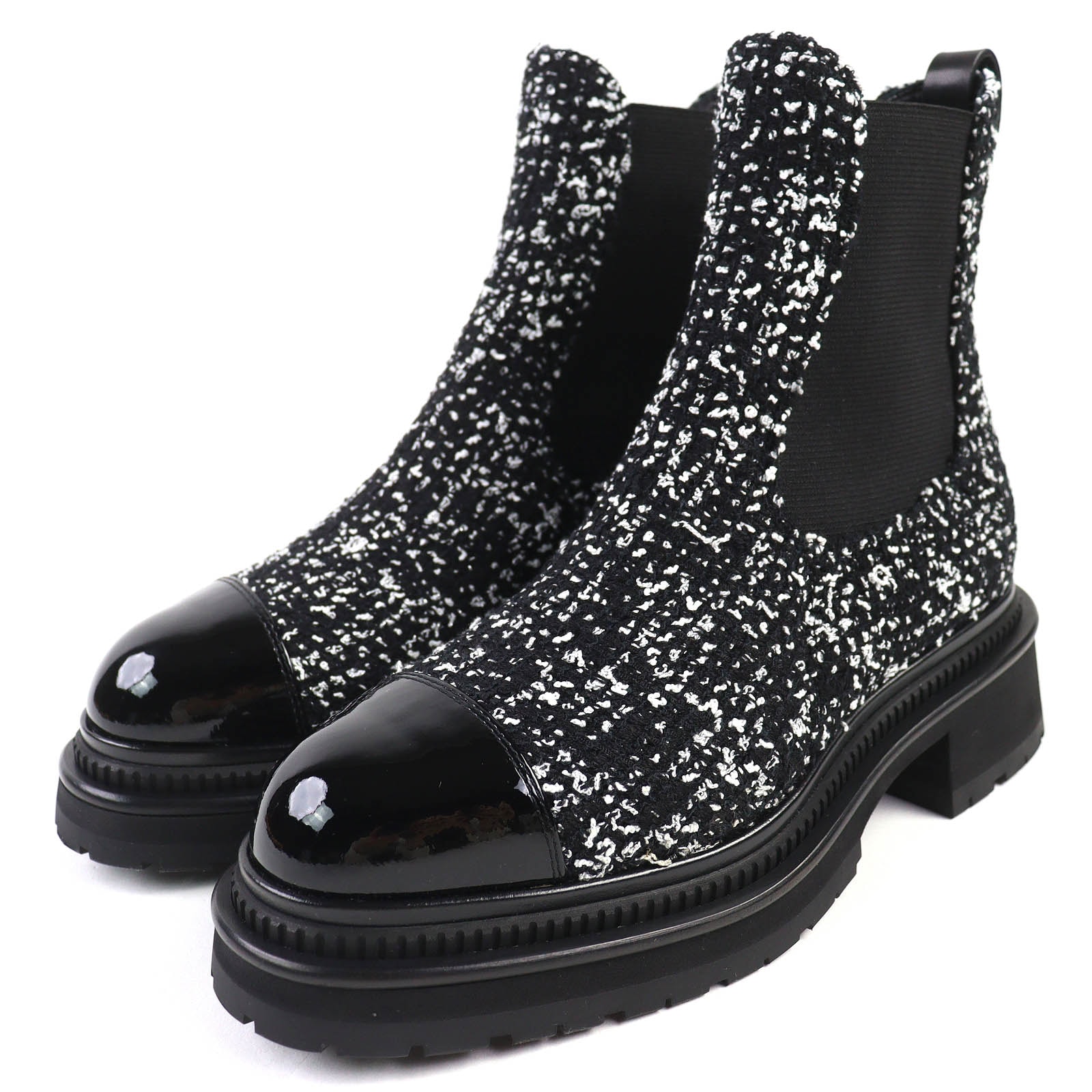 シャネル ショートブーツ ショート ブーツ - メッシュ & グログラン、ホワイト & ブラック