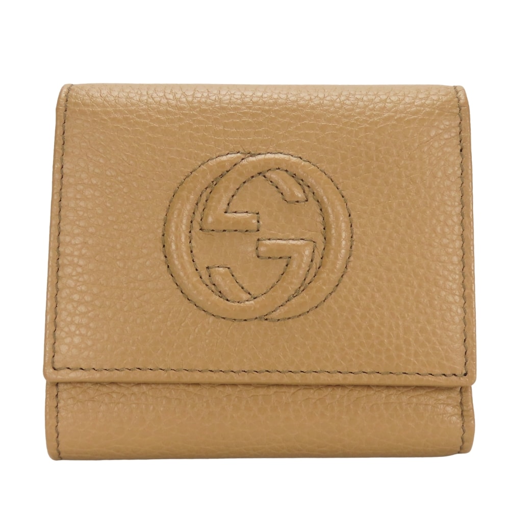 【中古】 グッチ 三つ折り財布 598207 インターロッキング Wホック レザー ベージュ 小物 レディース 女性 GUCCI
