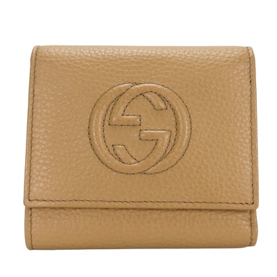 【中古】 グッチ 三つ折り財布 598207 インターロッキング Wホック レザー ベージュ 小物 レディース 女性 GUCCI