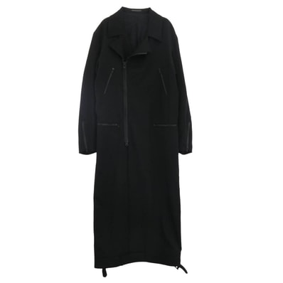 Yohji Yamamoto POUR HOMME ヨウジヤマモトプールオム ジャケット 20SS HN-D05-100 シワギャバ ウールギャバジン ロング ライダース コート ブラック系【美品】【中古】