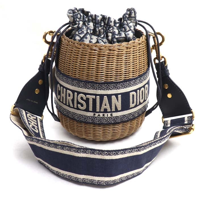 Dior ディオール オブリーク ウィッカー ラフィア バケット ショルダーバッグ M7600CMVO 918U レディース【中古】【美品】
