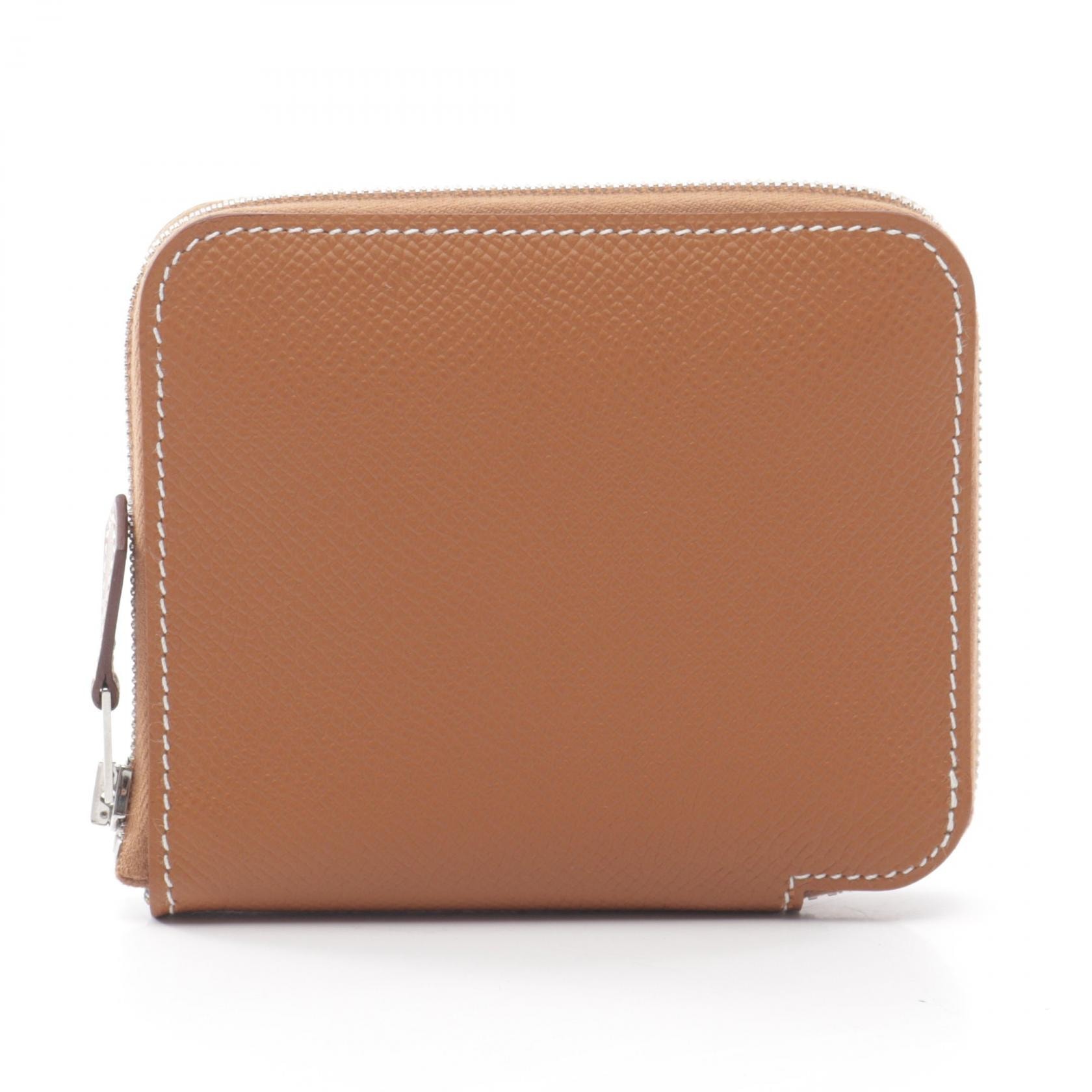 エルメス HERMES アザップコンパクト シルクイン ゴールド ラウンド財布 財布 レザー ヴォーエプソン ゴールド U刻印(2022年製造) レディース ブラウン系 【中古】