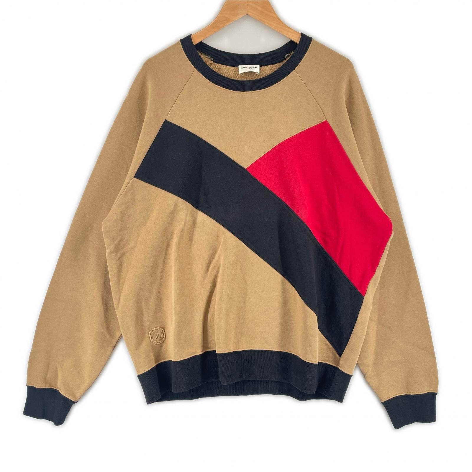 美品 SAINT LAURENT サンローラン 180/108A 抽象的 春夏 SS スウェット コットン ブラウン メンズ XXL【古着】【中古】