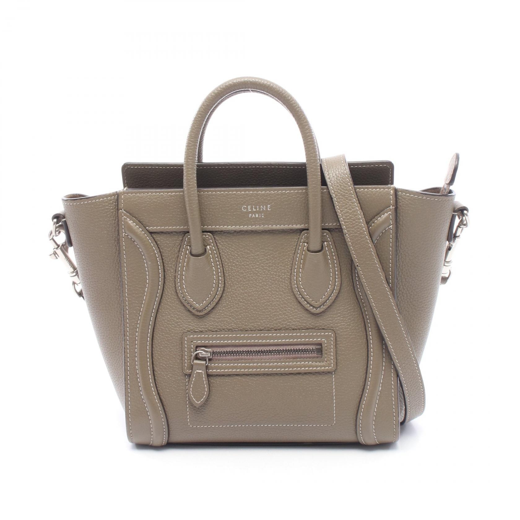 セリーヌ CELINE ラゲージ ナノショッパー 2WAY ハンドバッグ バッグ レザー レディース グレー系 189243 【中古】