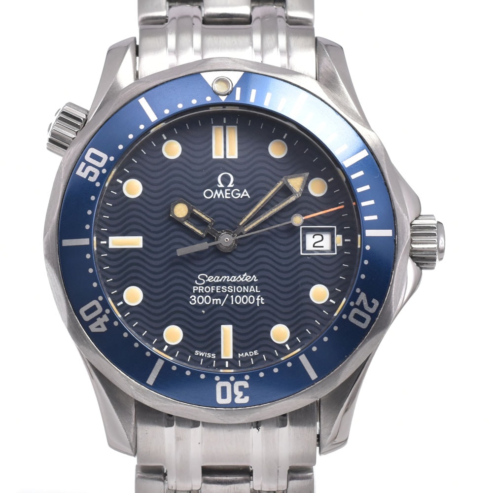 オメガ OMEGA 2561.80 シーマスタープロフェッショナル 300m デイト ブルー クォーツ ユニセックス 美品 腕時計 K#150607