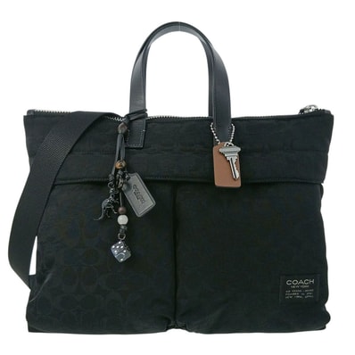 COACH コーチ ルカブリーフ シグネチャーナイロン ブリーフケース ナイロン レザー ブラック メンズ【中古】