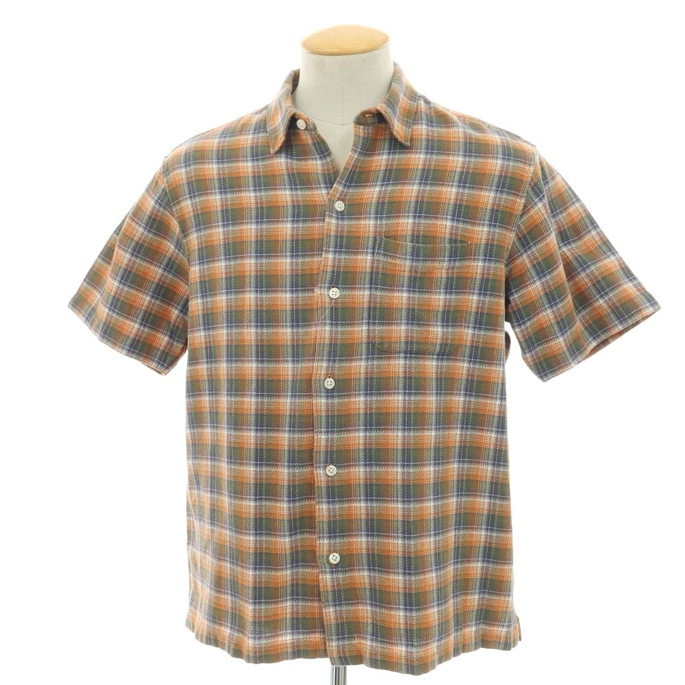 【中古】シュプリーム Supreme 2022年春夏 Plaid S/S Shirt コットン チェック 半袖シャツ オレンジxオリーブ【サイズS】【メンズ】