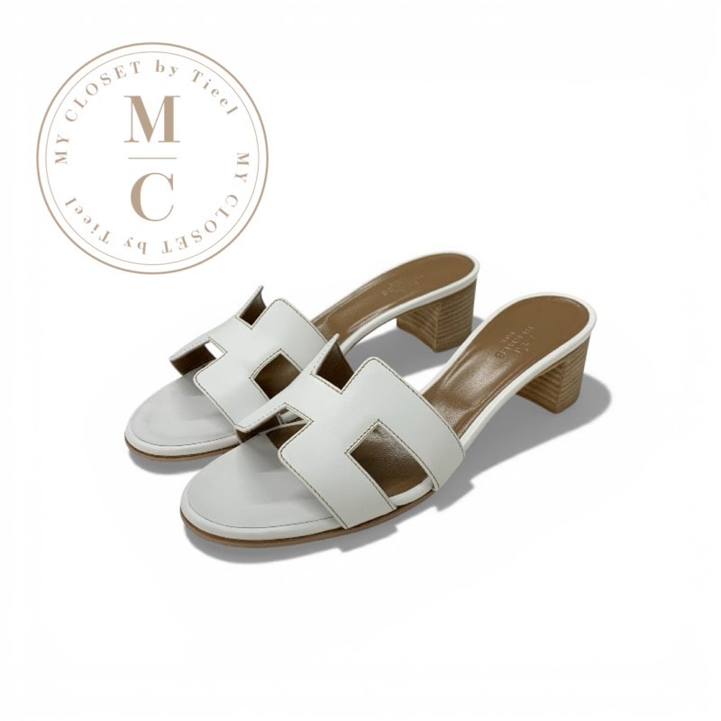 エルメス HERMES オアジス サンダル 靴 シューズ レザー ホワイト 白 ミュール