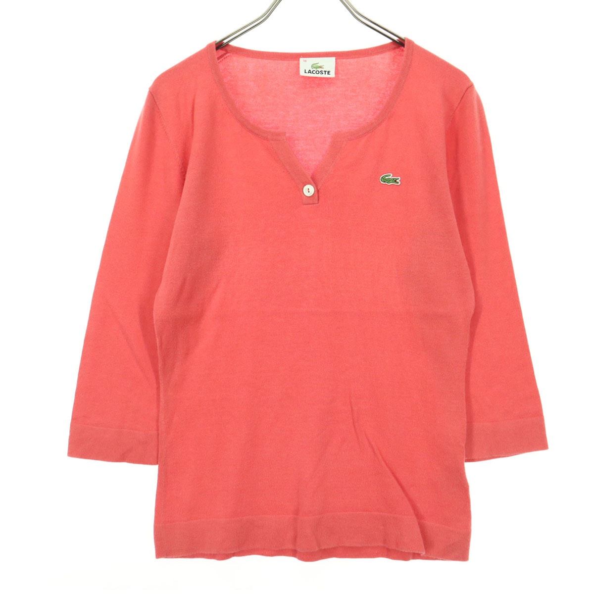 LACOSTE ラコステ ワンポイントロゴ 長袖 Vネック ニット ポロシャツ 38 ピンク