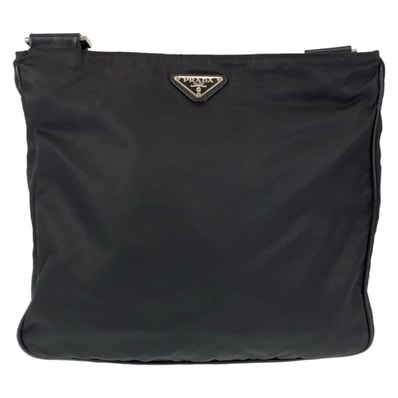 美品 PRADA プラダ テスート 三角ロゴ 男女兼用 ブラック 黒 シルバー金具 ナイロン ショルダーバッグ メッセンジャーバッグ 604325 【中古】
