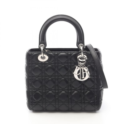 ディオール Dior LADY DIOR レディディオール ミディアム 2WAY ハンドバッグ バッグ レザー レディース ブラック系 【中古】