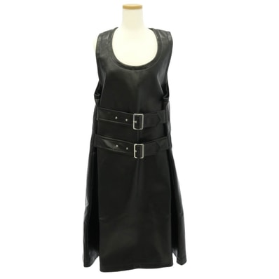 BLACK COMME des GARCONS ブラックコムデギャルソン 1P-A002 AD2025 フェイクレザー バックル ドレス ノースリーブ ワンピース ブラック系 S【中古】