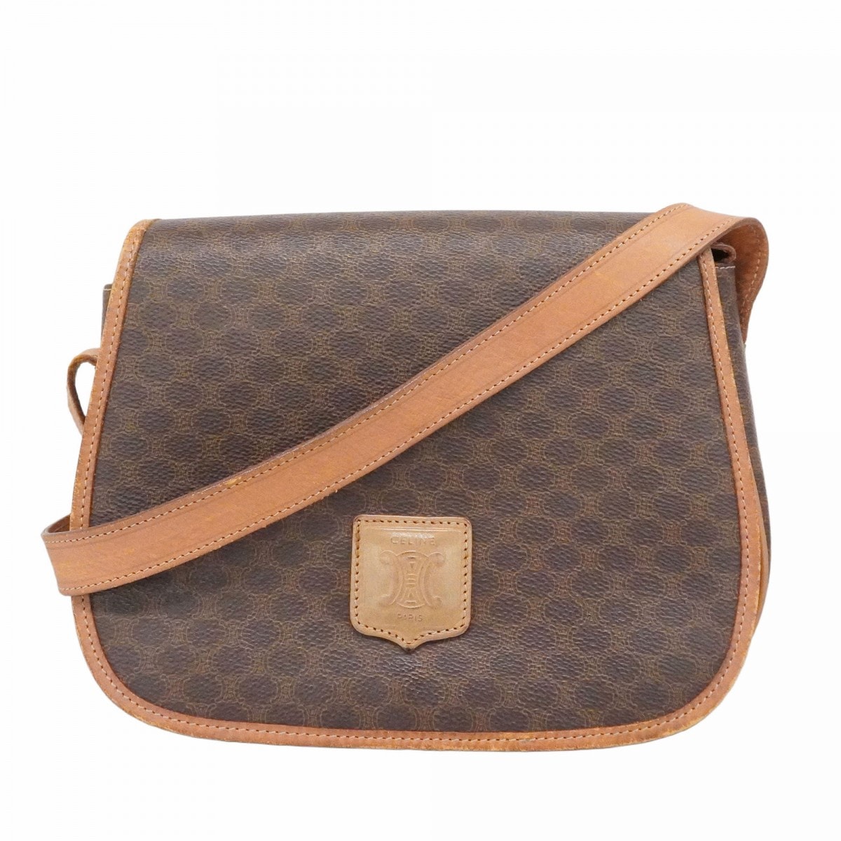 ★SALE【6cc3758-k】セリーヌ ショルダーバッグ マカダム PVC ブラウン ゴールド金具【中古】レディース