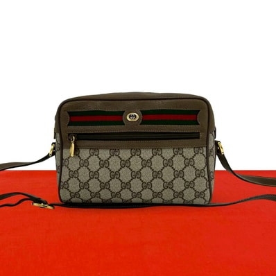 GUCCI グッチ シェリーライン GG ロゴ 金具 レザー PVC ショルダーバッグ ブラウン
76-10