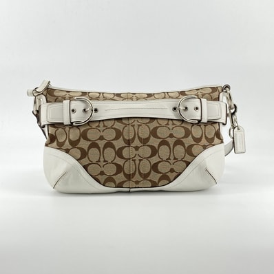COACH(コーチ) シグネチャーキャンバス レザー 7077 ショルダーバッグ ベージュ×ホワイト