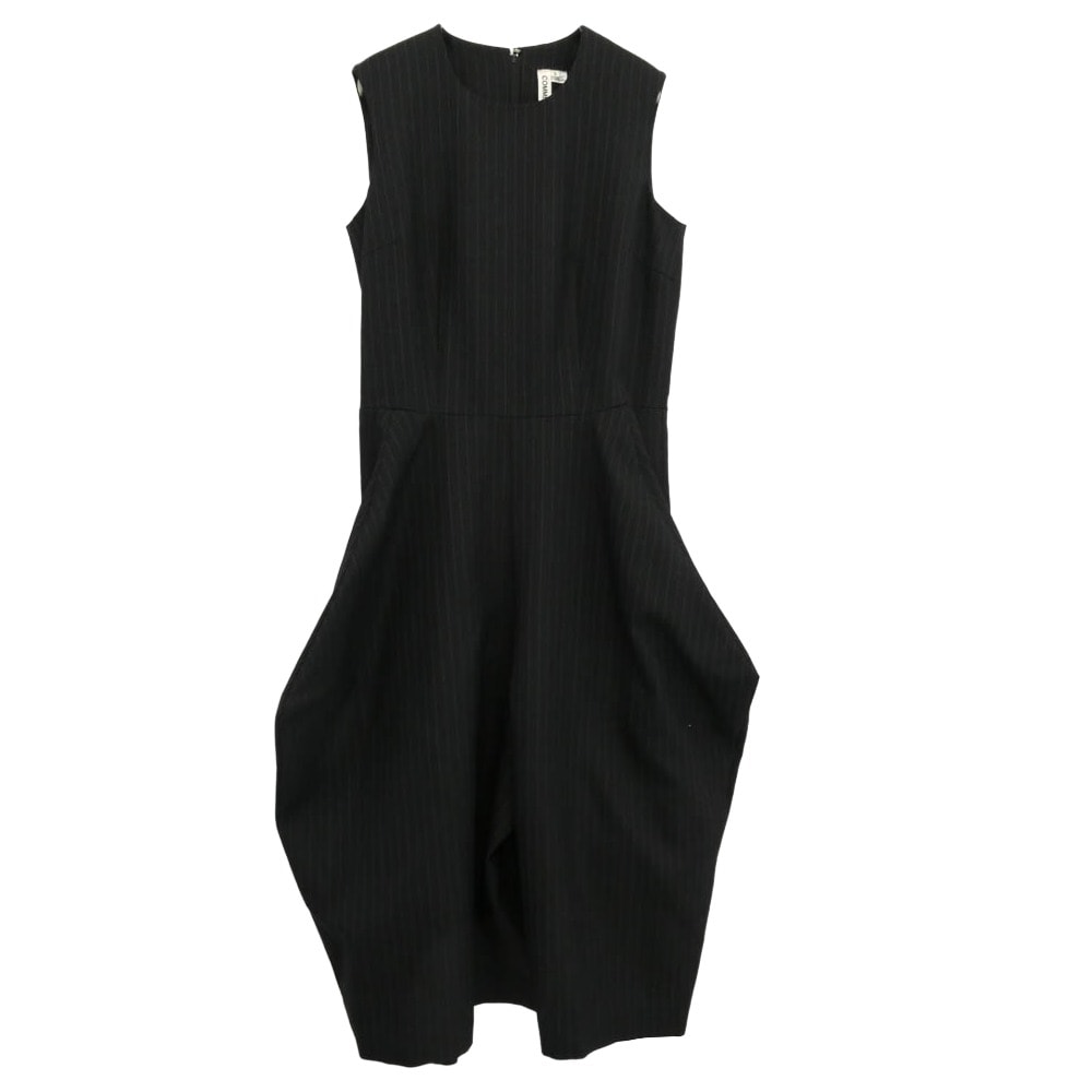 COMME des GARCONS コムデギャルソン ツナギ 25AW GP-U002 本ライン AD2025 ノースリーブ ピンストライプ バックジップ ウール ジャンプスーツ オールインワン ブラック系 S【極上美品】【中古】