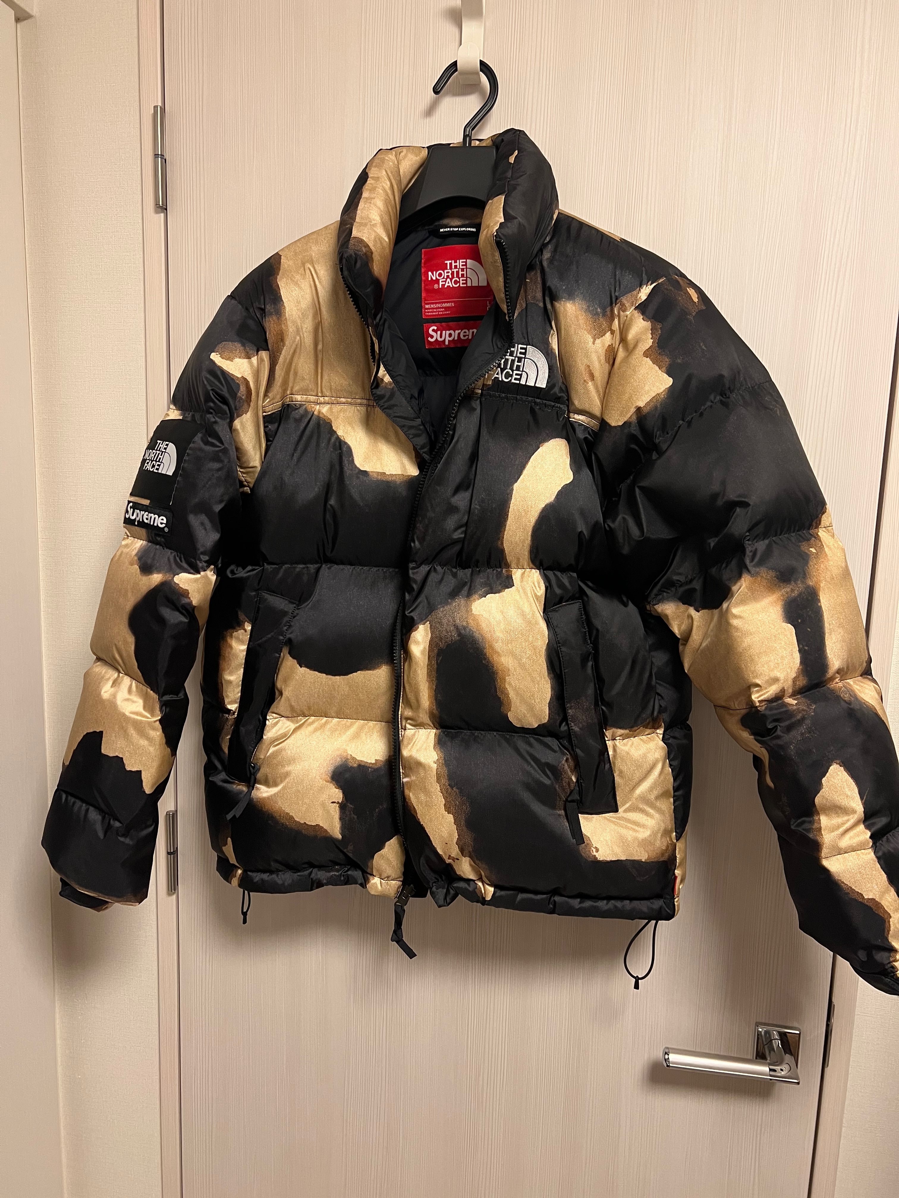 Supreme x The North Face Bleached Denim Print Nuptse Jacket "Black"
