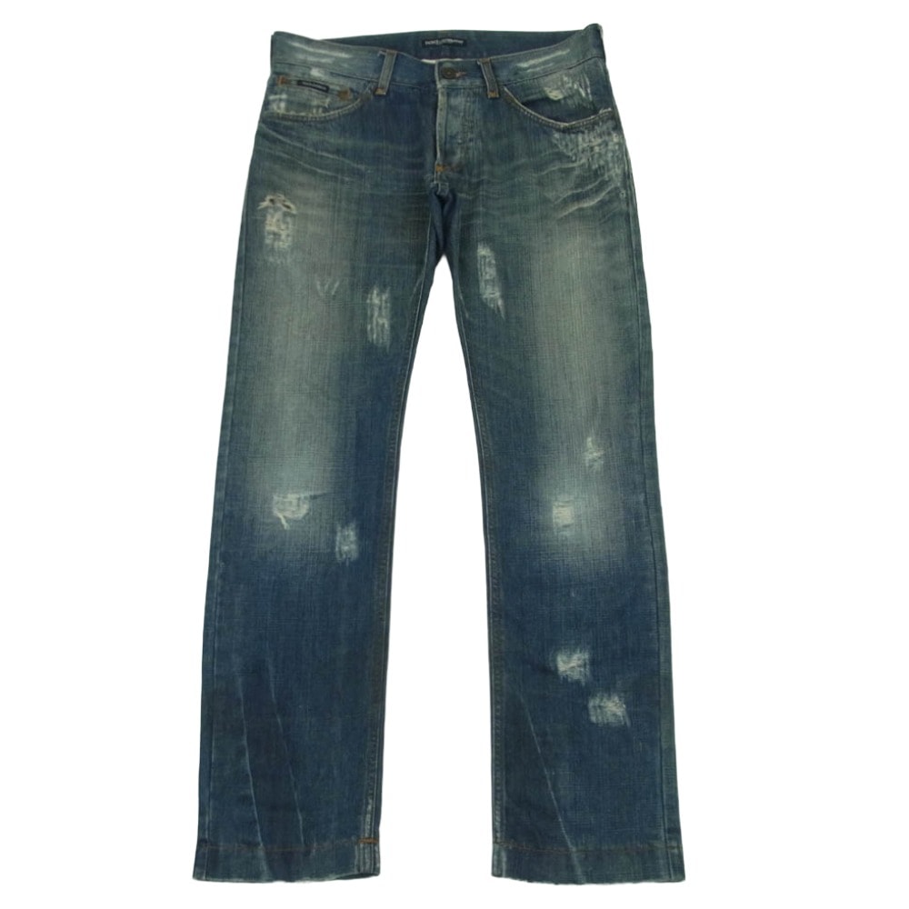 DOLCE&GABBANA ドルチェアンドガッバーナ ZDP61/804N ダメージ 赤パッチ ボタンフライ ジーンズ デニム パンツ インディゴブルー系 48【中古】